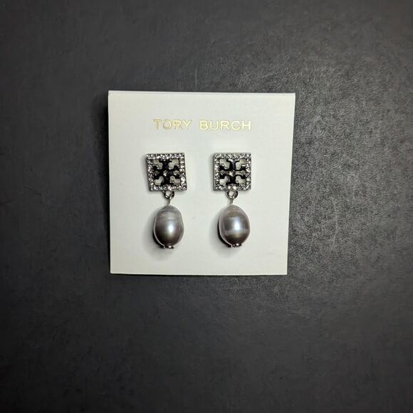 Tory Burch silver pave pearl earrings - Picture 2 of 4